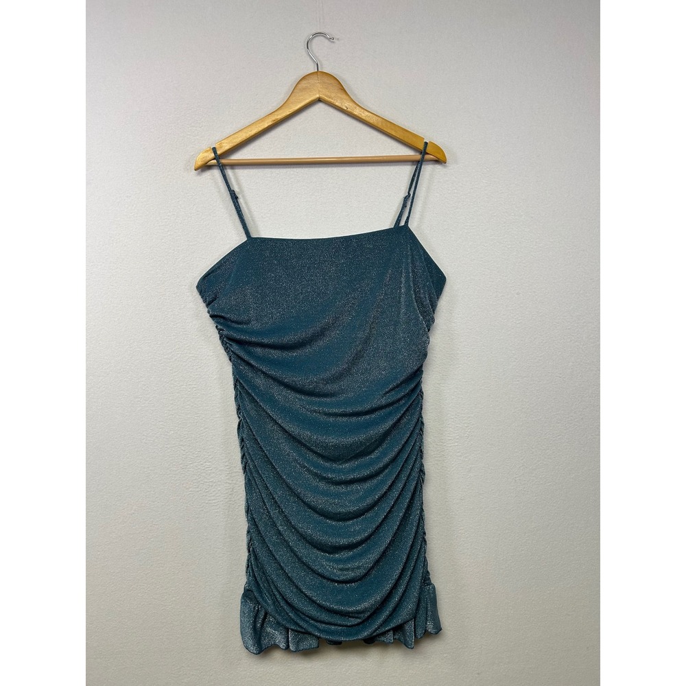 Y2K Glam City Studio‎ Juniors 17 Teal Blue Silver Ruched Metallic Mini Dress